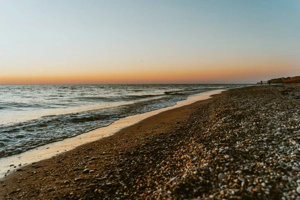 Закат Море Пляже Летом Удивительный Летний Пейзаж Волнами — стоковое фото