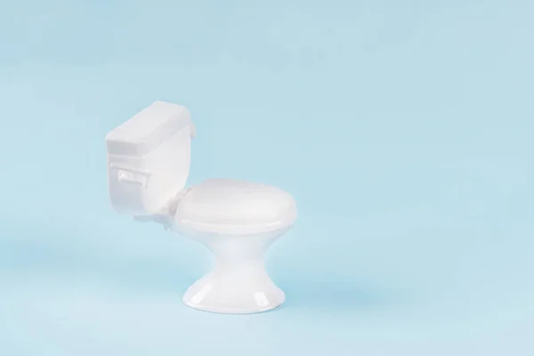 Miniatur Toilette Auf Blauem Hintergrund Raum Für Text Isoliert — Stockfoto