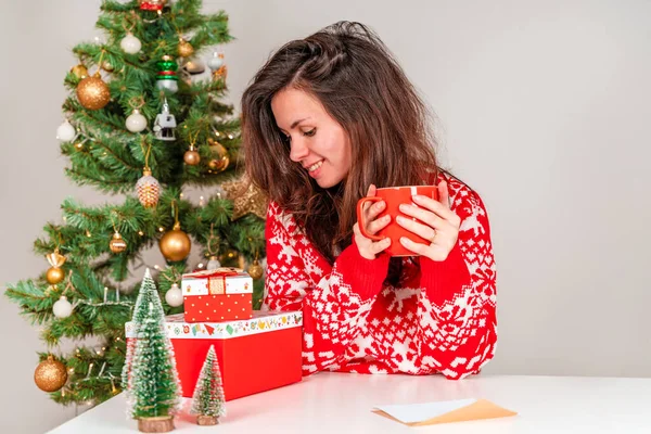 스웨터를 크리스마스 마시멜로 코코아를 크리스마스와 새해의 — 스톡 사진