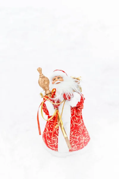 Toy Santa Claus Snowy Forest Snow Place Text Copy Space — Stock Fotó