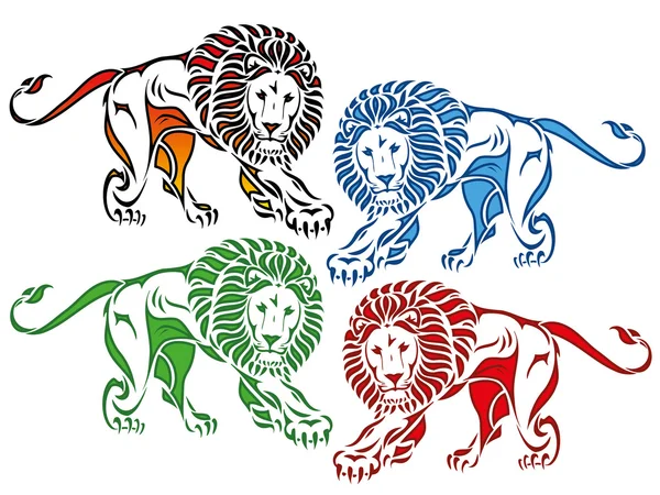 Färgade lejon teckning — Stock vektor