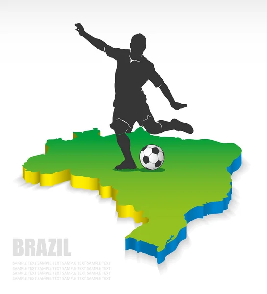 3D map of Brazil with soccer player — Stock Vector