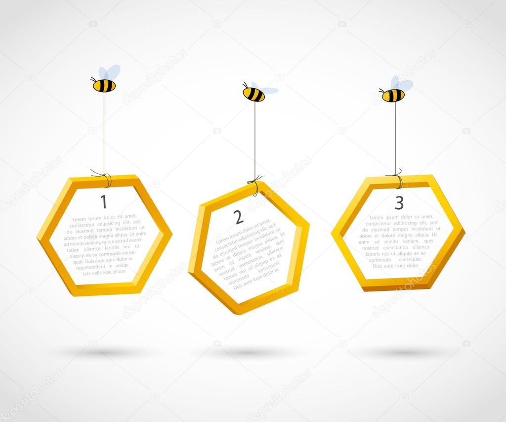 Three bees carry honeycombs