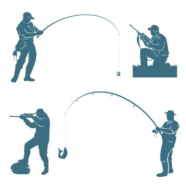 balıkçı ve avcı silhouettes