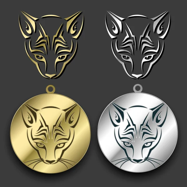 Zilver en goud kat medaillons — Stockvector