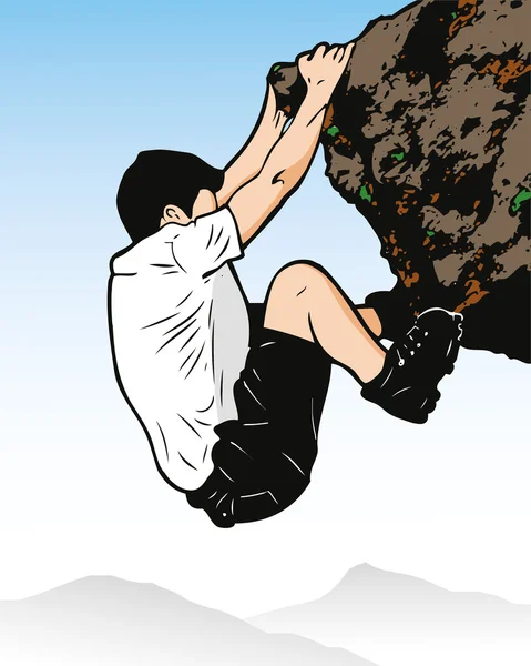 Ragazzo arrampicata su roccia — Vettoriale Stock