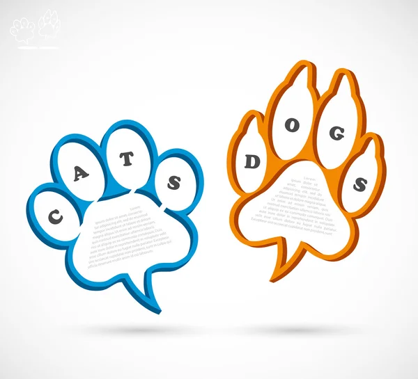 Gato y perro pata cuadros de texto — Vector de stock