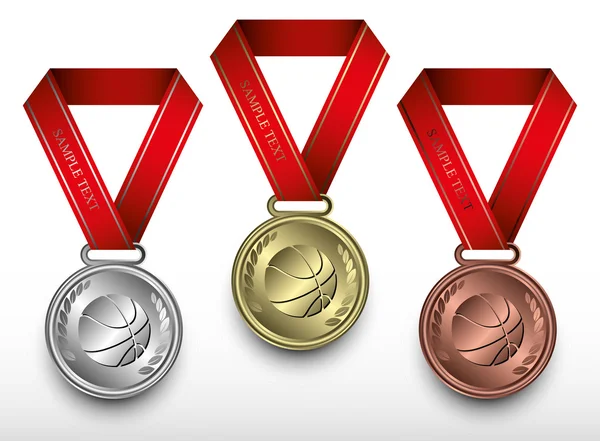 Conjunto de medalhas de basquete — Vetor de Stock