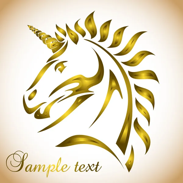 Golden card with unicorn head — Stock Vector