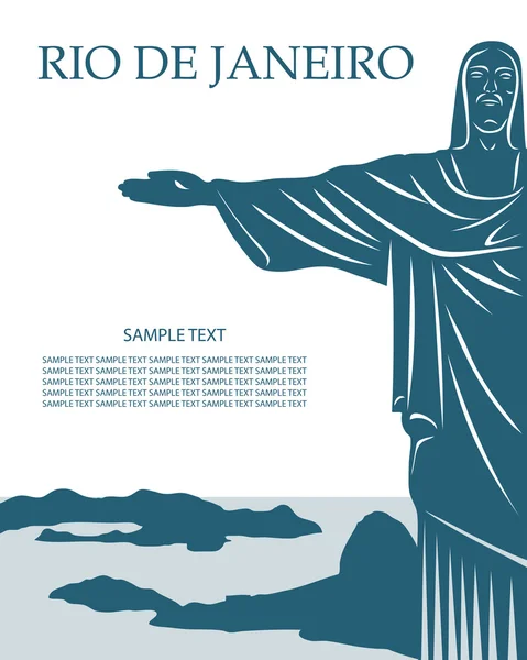 Carte Rio De Janeiro avec statue de Jésus Christ — Image vectorielle