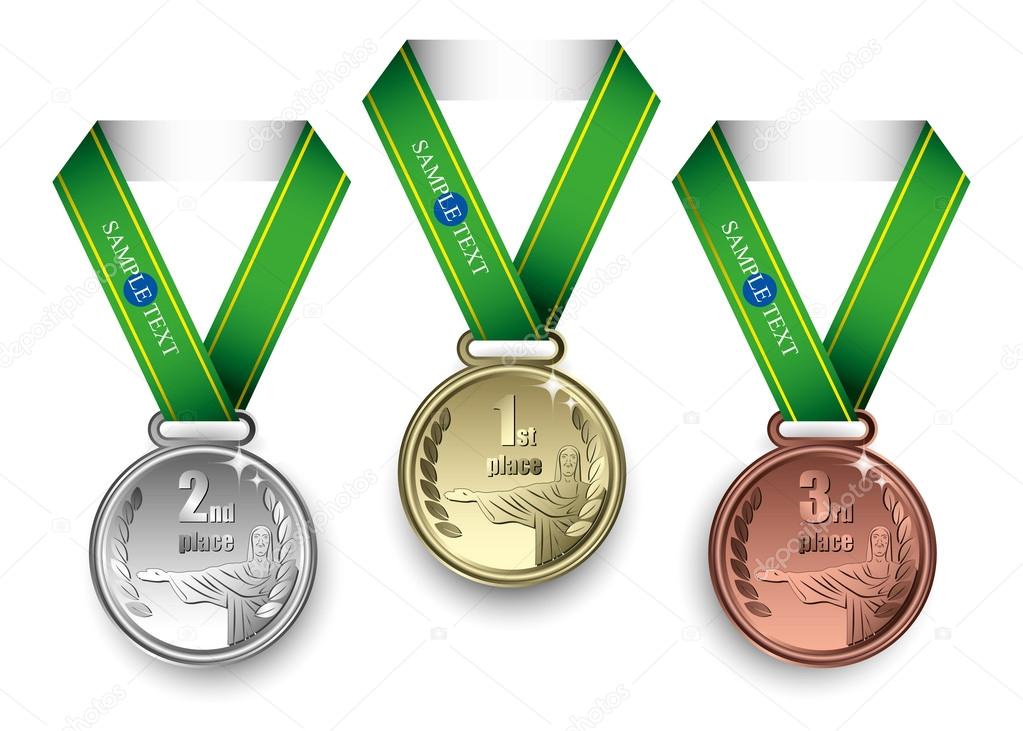 Set of golden, silver and bronze medals with Jesus Christ