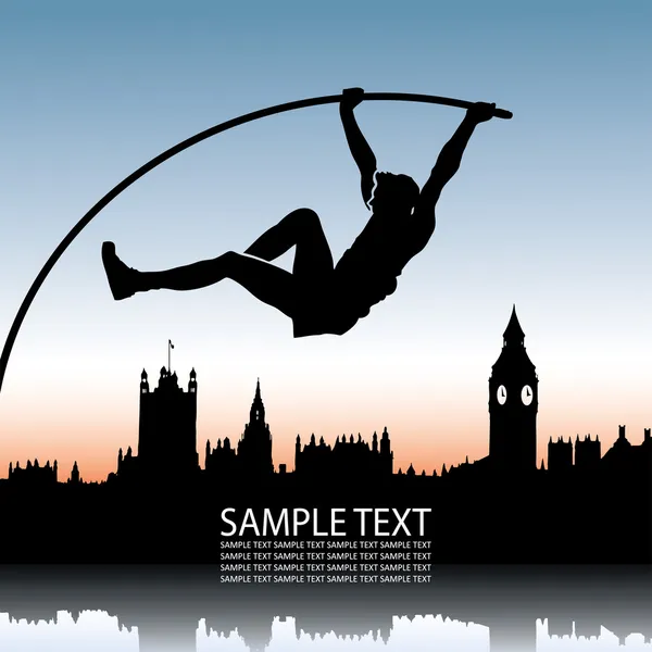 Pole vault over London skyline — Stock Vector