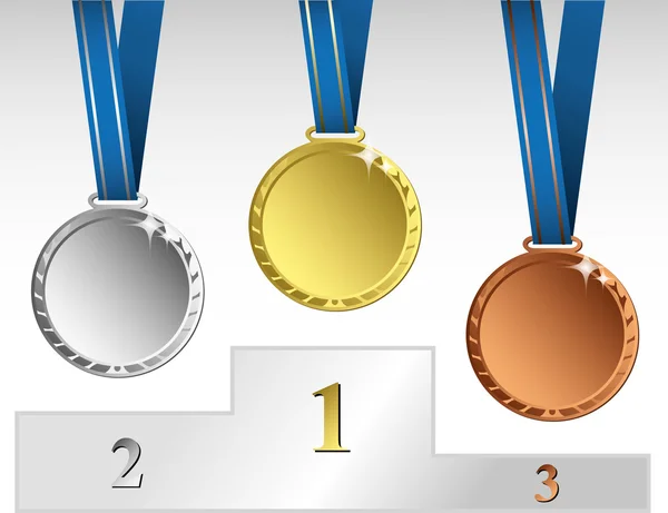 Three medals on podium — Stock Vector