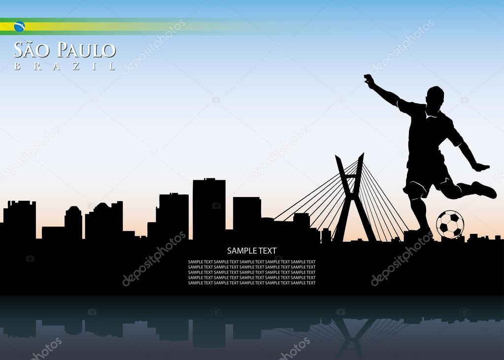 Sao Paulo skyline with soccer player
