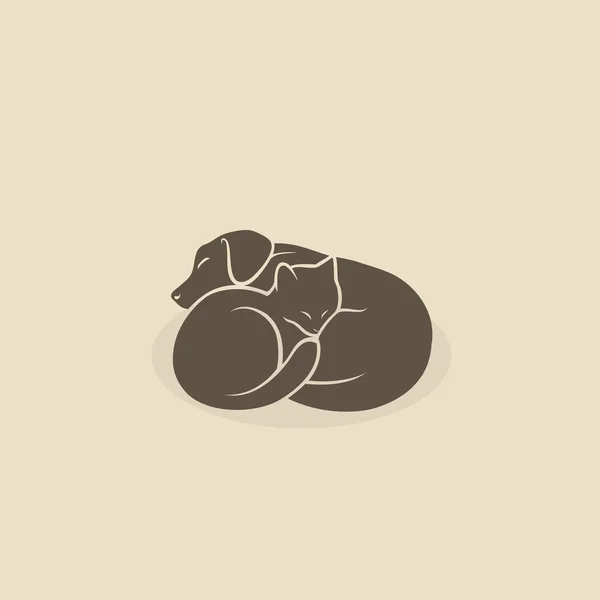 Gato y perro durmiendo juntos — Vector de stock