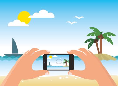 plaj akıllı telefon ile fotoğraf çekimi