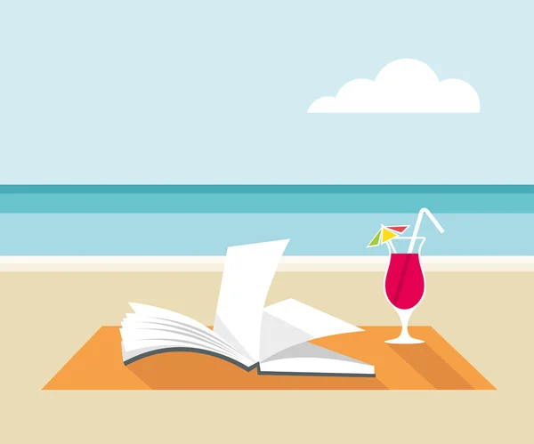 Book and cocktail on the beach — Stock Vector