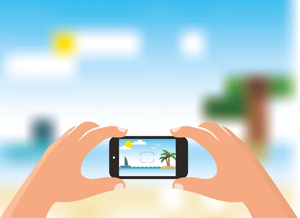 Tomando fotos de la playa por teléfono inteligente — Vector de stock