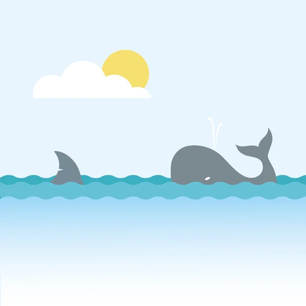 Shark and whale — Stock Vector