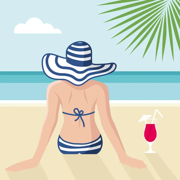 Chica en la playa — Vector de stock