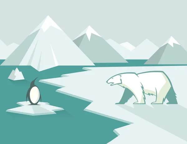 Πολική αρκούδα και πιγκουίνος — Διανυσματικό Αρχείο