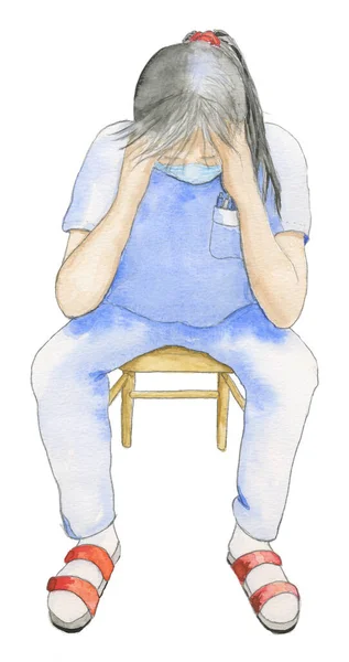 疲惫的护士 水彩斑斓 与世隔绝 — 图库照片