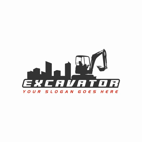 Excavator Silhouette Vector Logo Șablon Construcție Ilustrație Vectorială — Vector de stoc