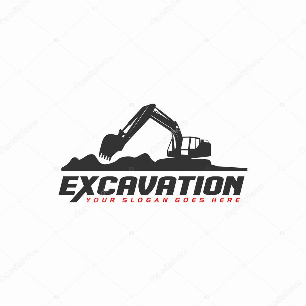 Excavator Silhouette Vector Logo Template. construction, vector illustration