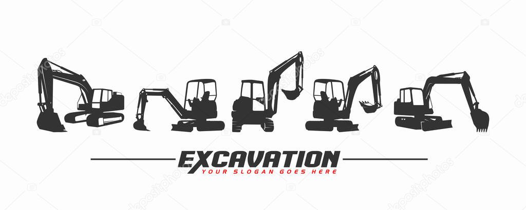 Excavator Silhouette Vector Logo Template. construction, vector illustration