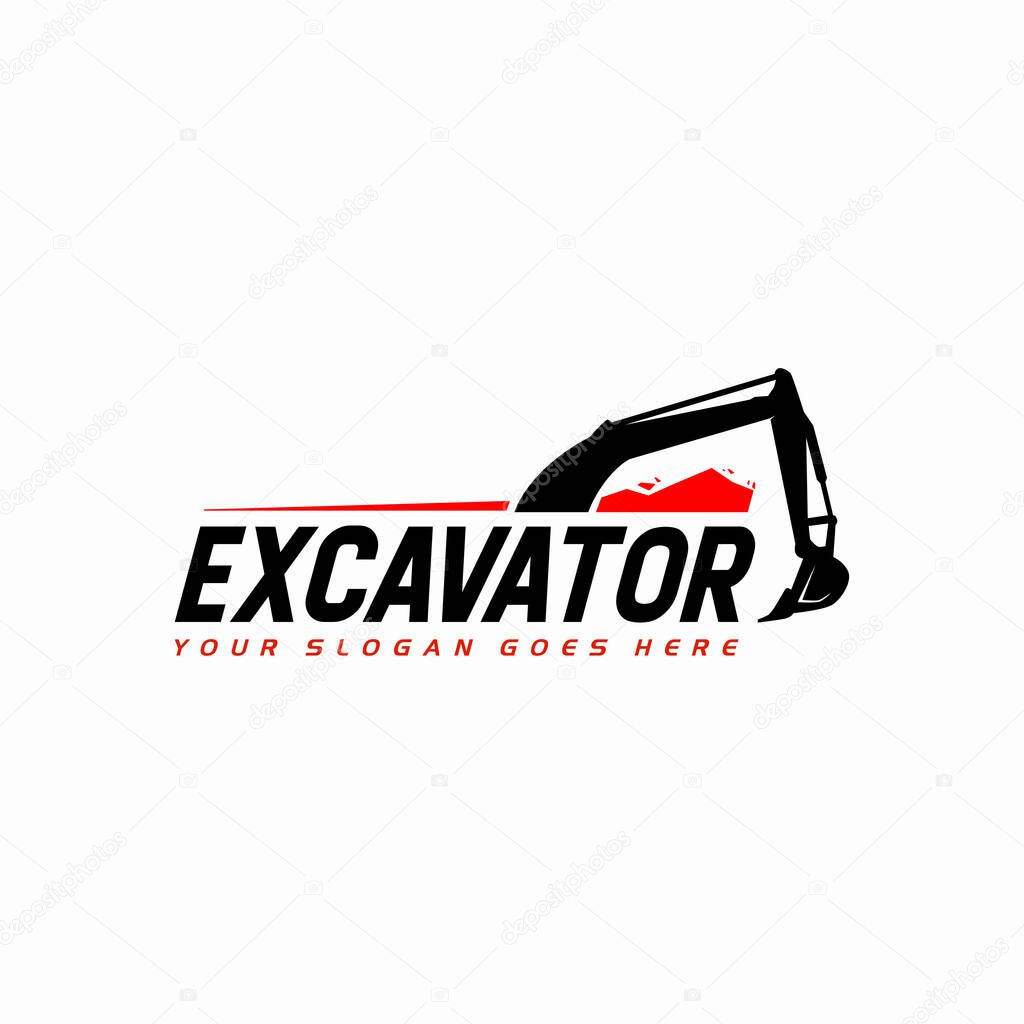 Excavator Silhouette Vector Logo Template. construction, vector illustration