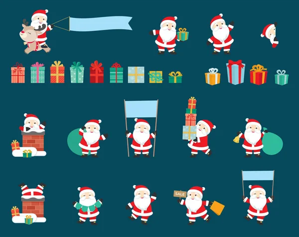 Roztomilý Santa Claus Poses Big Set Transparenty Vánoční Prodej Představuje — Stockový vektor
