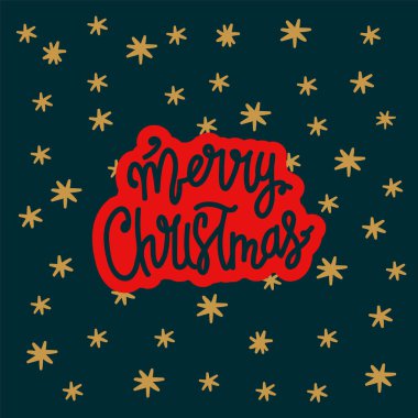 Altın yıldızlı bir kartpostal. Karalama geçmişi olan bir Noel kartı. Koyu gökyüzünde altın yıldızlı mutlu noeller. Tatil için güzel bir hediye kartı..