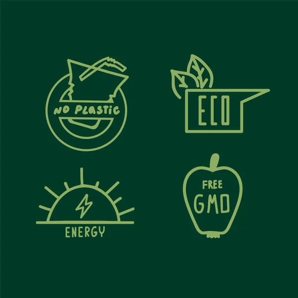 Набор с органическими иконами. Рисунок каракули окружающей среды, с устойчивой биоорганики, без ГМО. — стоковый вектор
