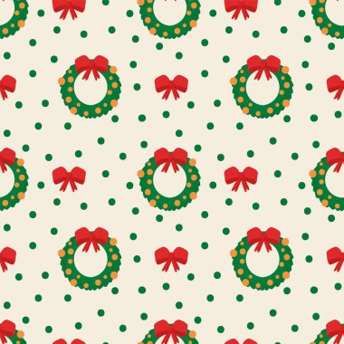 Yılbaşı çelenkleriyle dolu bir arka plan. Dekorasyonlu, Noel ağacı ve fiyonklu şenlikli kış arkaplanı. Noel sembolleri olan bir tekstil. Karalama noktalarından oluşan bir çember..