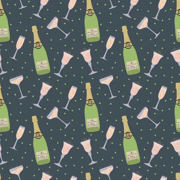 Şampanya ve bardaklarla dolu bir geçmiş. Farklı şişe ve bardaklarla alkollü içeceklerin olduğu bir model. Şampanyalı tekstil ürünleri için..