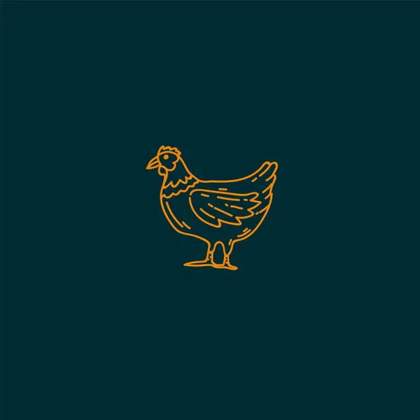 La línea de pollo casera. Ilustraciones con un pájaro dibujado a mano en una granja. Animales naturales para el diseño orgánico y la agricultura. — Vector de stock