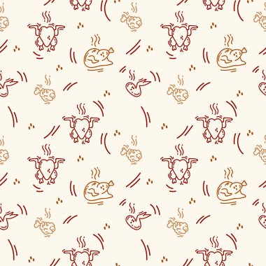 Kızarmış tavuk ve ızgara şablon. Fast Food restoranının kümes hayvanları yemek geçmişi. Aşçı ve mutfak için tekstil.