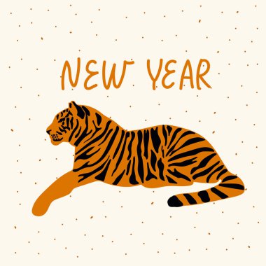 Bir kaplanla yılbaşı kartı. 2022 'nin sembolünün yeni yıl posteri. - Mutlu yıllar. Hayvanlar tebrik eder..