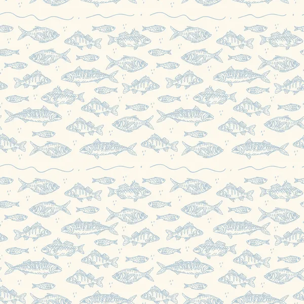 Gyönyörű hal háttér fehér háttér. A különböző tengeri és folyami állatok textilipari. A tengeri élelmiszerekről szóló plakát halmintája. — Stock Vector