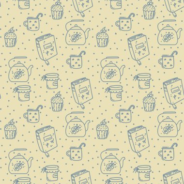 İskandinav tarzı sarılma şekli. Danimarkalı tarzı olan bir arka plan. Tekstil ürünleri için sonbahar ve kış ev elementleriyle pankart. 