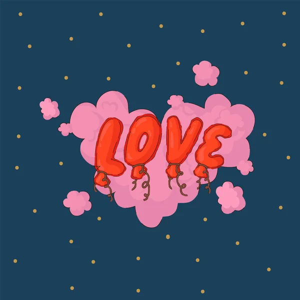 A tender poster with a cloud on the day of love. Vector postcard with the inscription love and romantic elements. Valentines Day greeting card. — Wektor stockowy