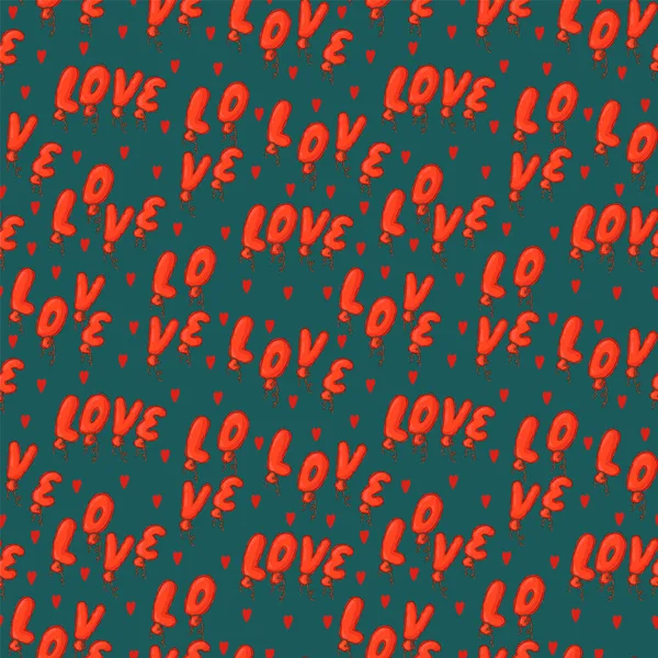 Valentines Day pattern with letters Love. Vector balls in the form of letters for Valentines Day. Background with elements of romance for textiles. — Wektor stockowy