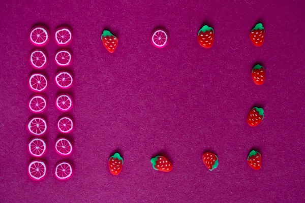 Miniature Fruits Berries Red Crimson Background — Stock Photo, Image