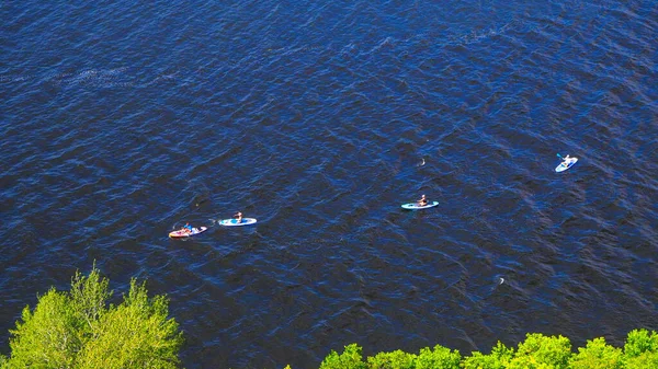 Ландшафт Вид Річку Волга Човни Йдуть Річці Люди Займаються Водними — стокове фото