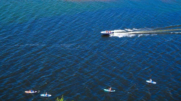 Paisaje Vista Del Río Volga Barcos Van Río Gente Hace — Foto de Stock
