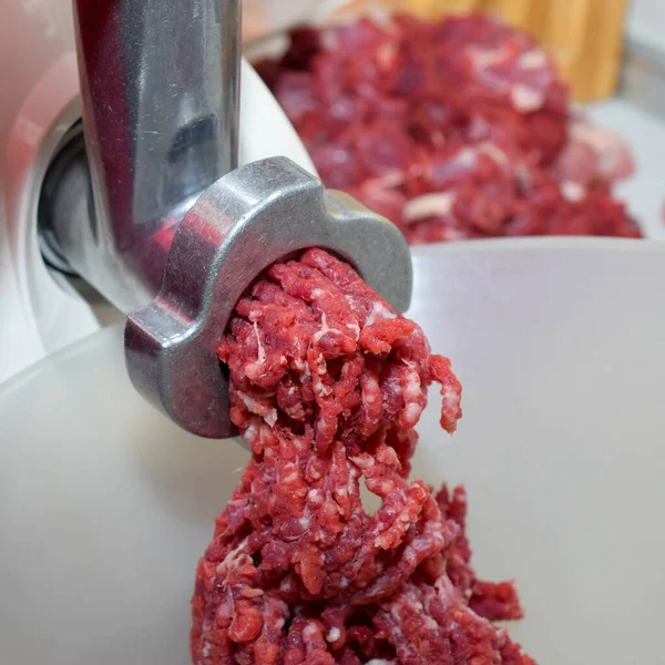 Cottura Carne Macinata Cucina Con Tritacarne — Foto Stock