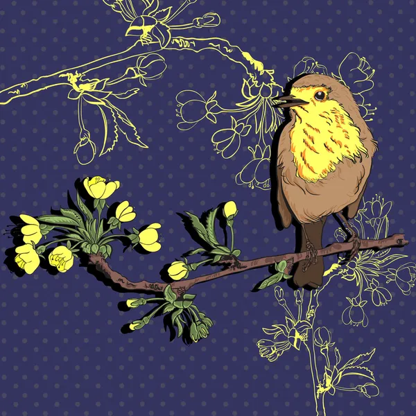 Fågel på grenen. Vektorillustration — Stock vektor