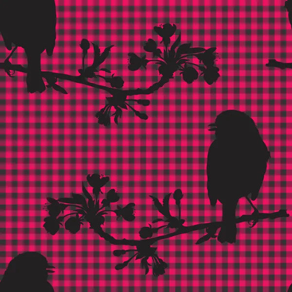 Птицы на ветке вишни. Векторная иллюстрация — стоковый вектор