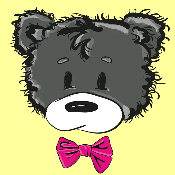 Niedlicher Cartoon-Teddybär mit Schleife — Stockvektor