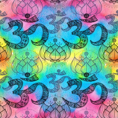 Ohm. OM aum sembolü ve lotus.